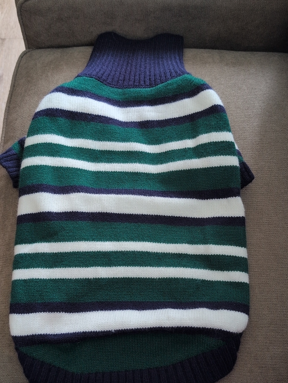 Striped Turtleneck Dog Sweater - Green/White/Navy